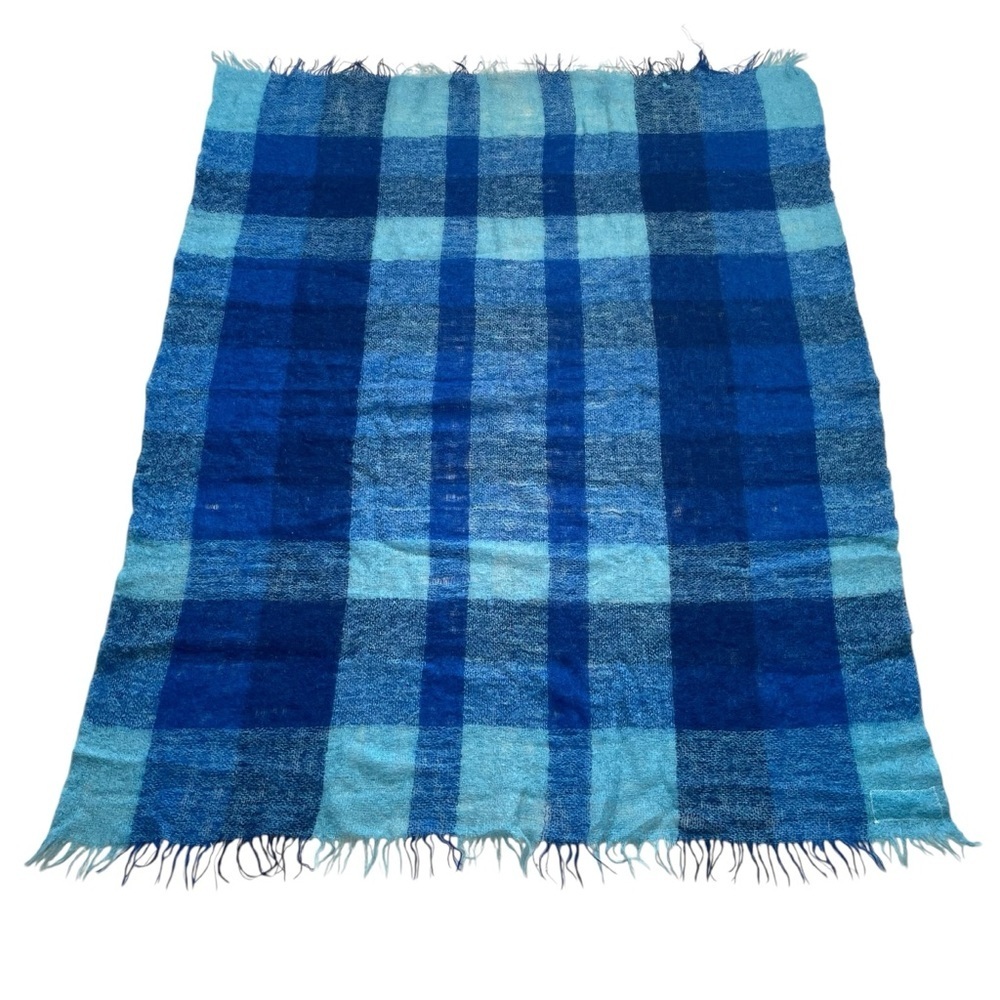MONTROSE Australia Vintage Mohair Wool Plaid Throw Blanket